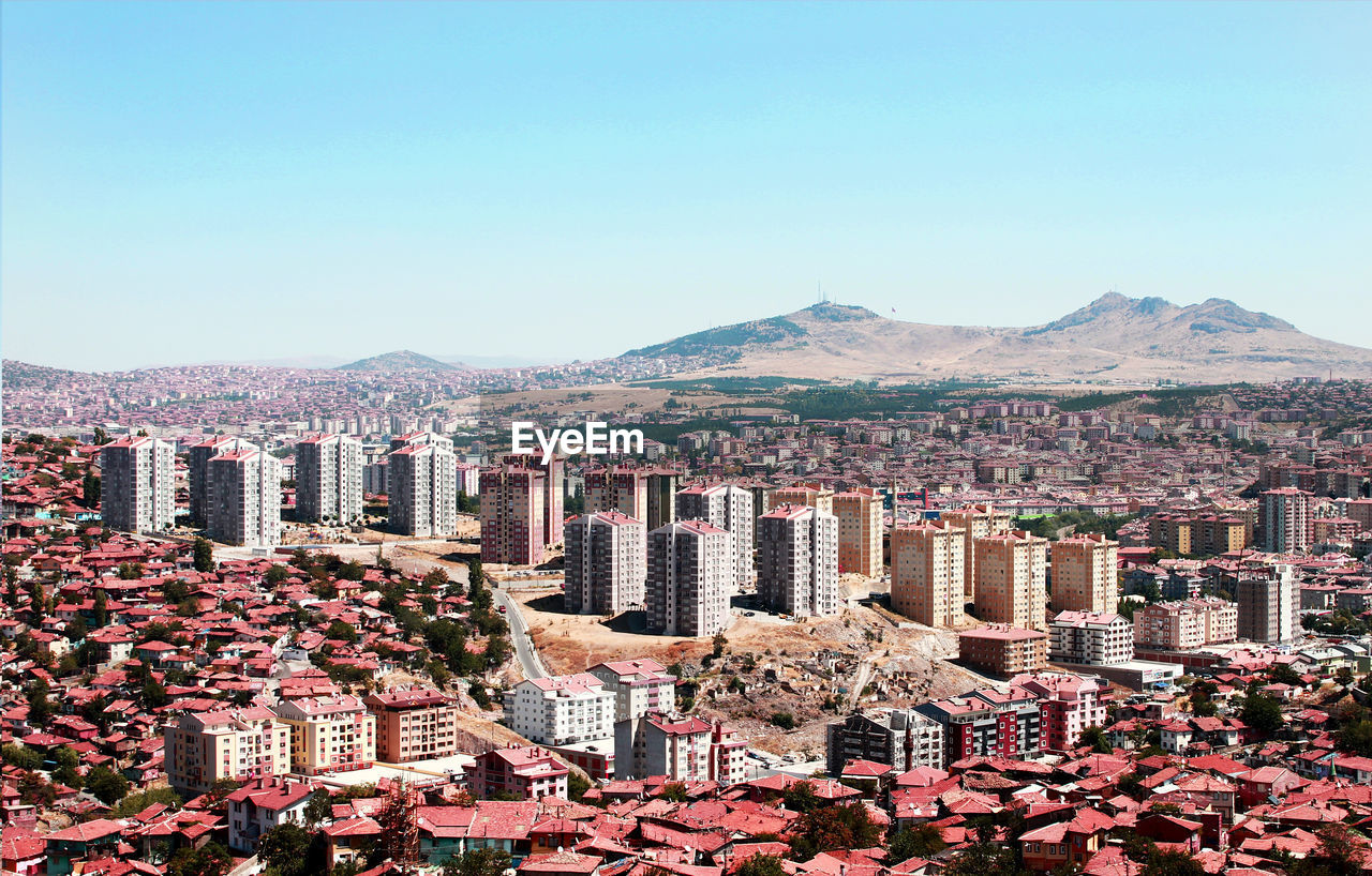 High angle view of buildings in city