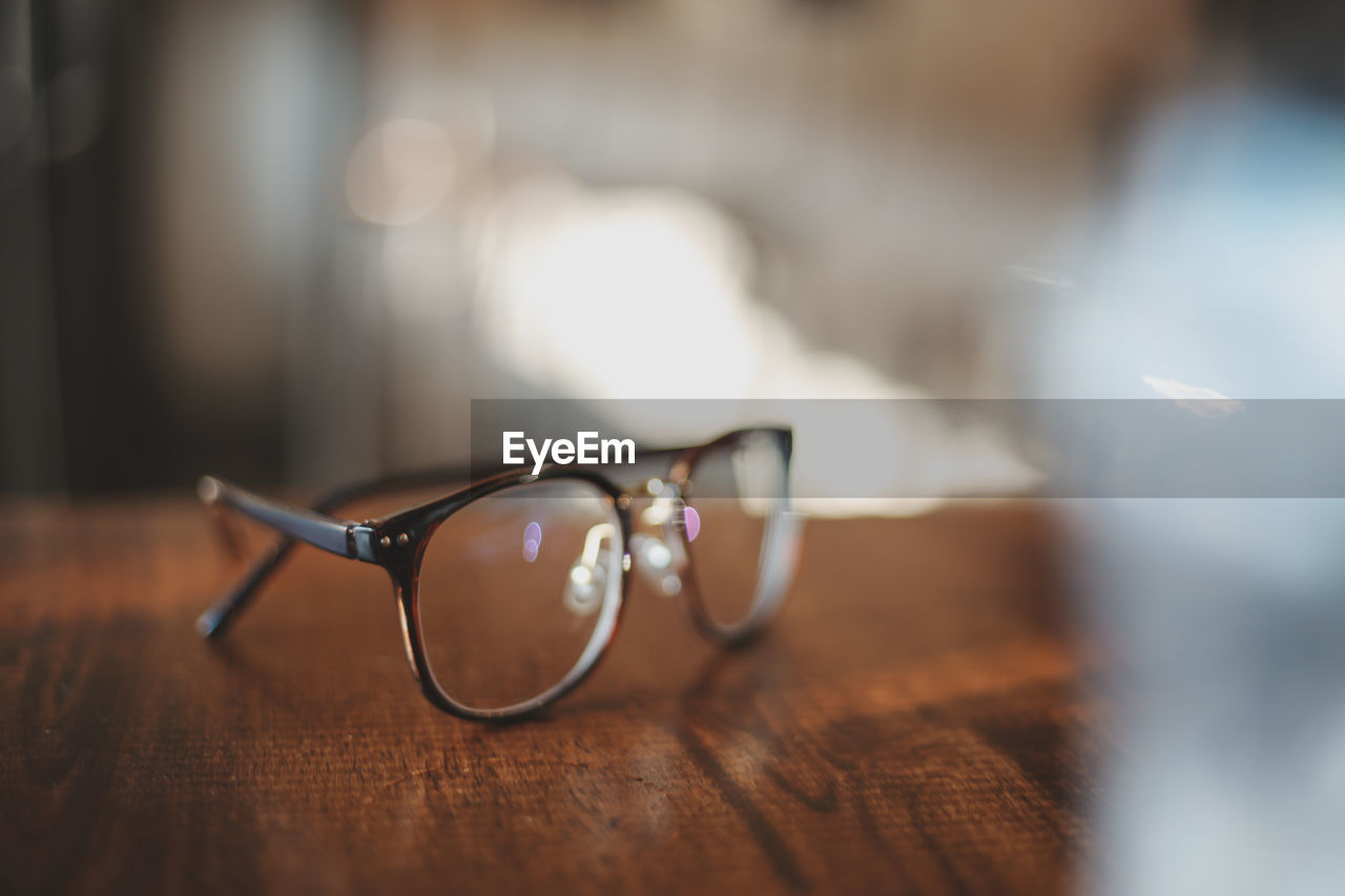 Close-up of eyeglasses on table