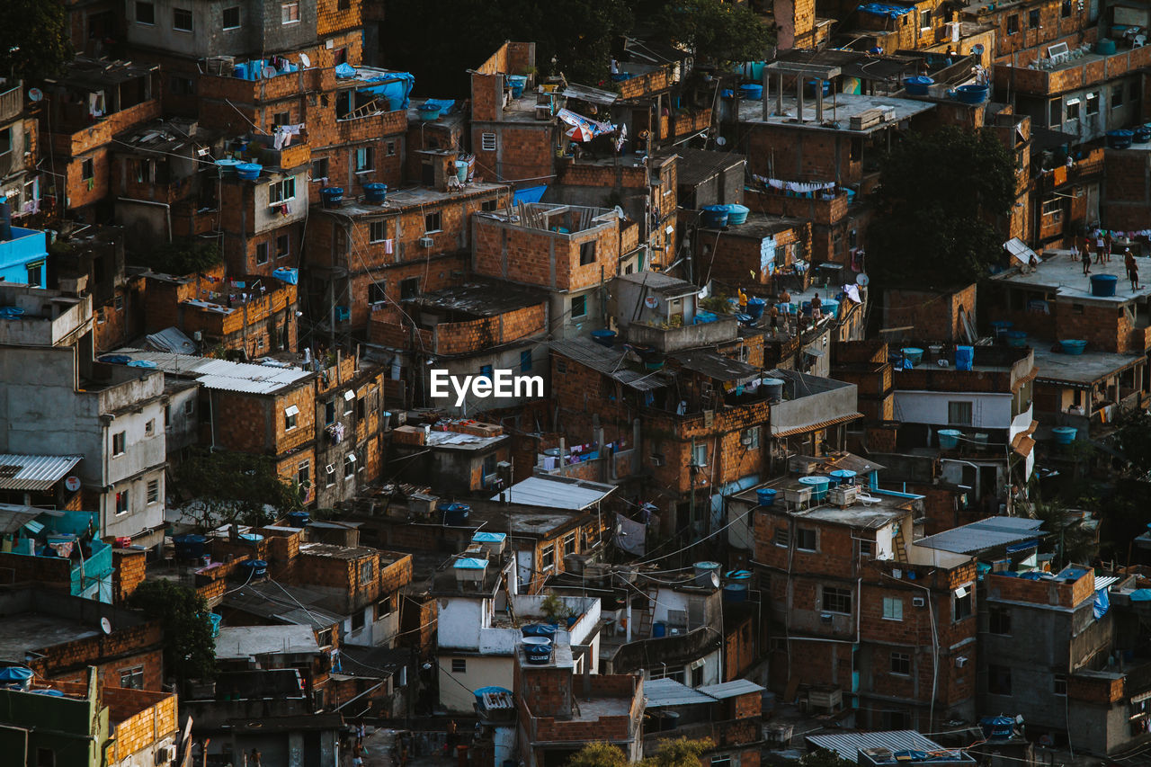 High angle view of buildings in city