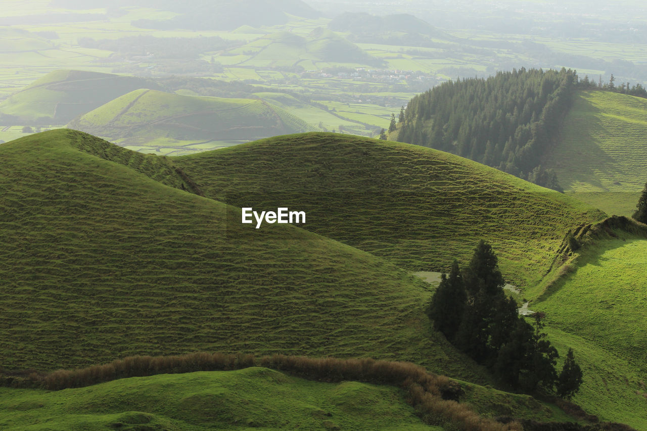 SCENIC VIEW OF AGRICULTURAL FIELD AGAINST MOUNTAINS