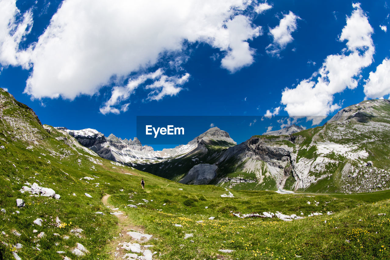 SCENIC VIEW OF LANDSCAPE AND MOUNTAINS AGAINST SKY