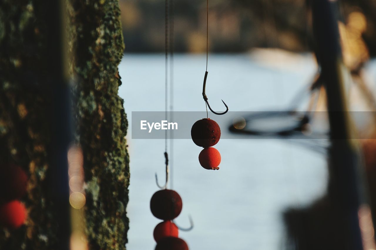 Close-up of fishing hooks