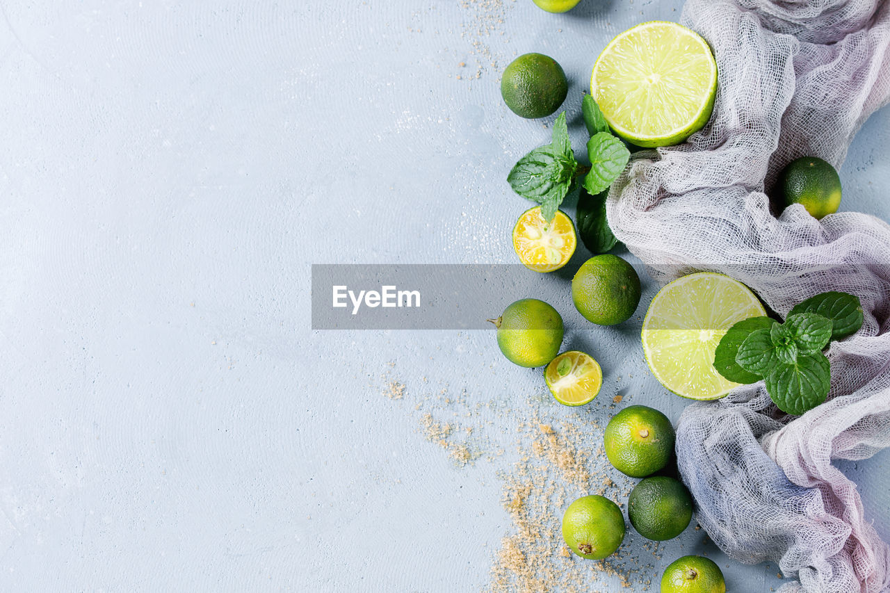 High angle view of fruits on table