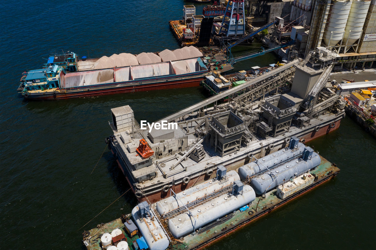 High angle view of ship at harbor