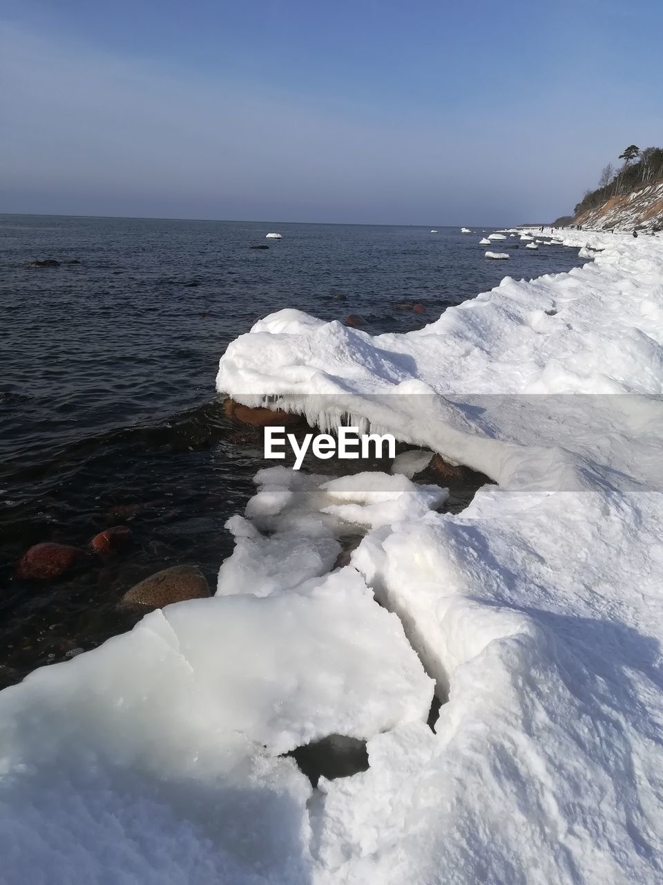 CLOSE-UP OF ICE ON SEA AGAINST CLEAR SKY