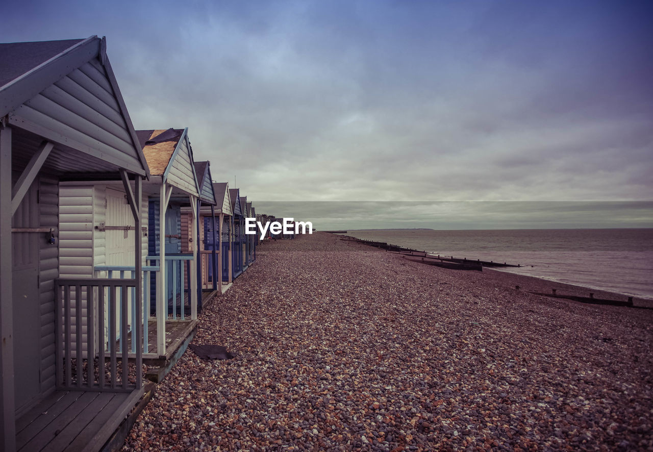 View of beach huts in a row