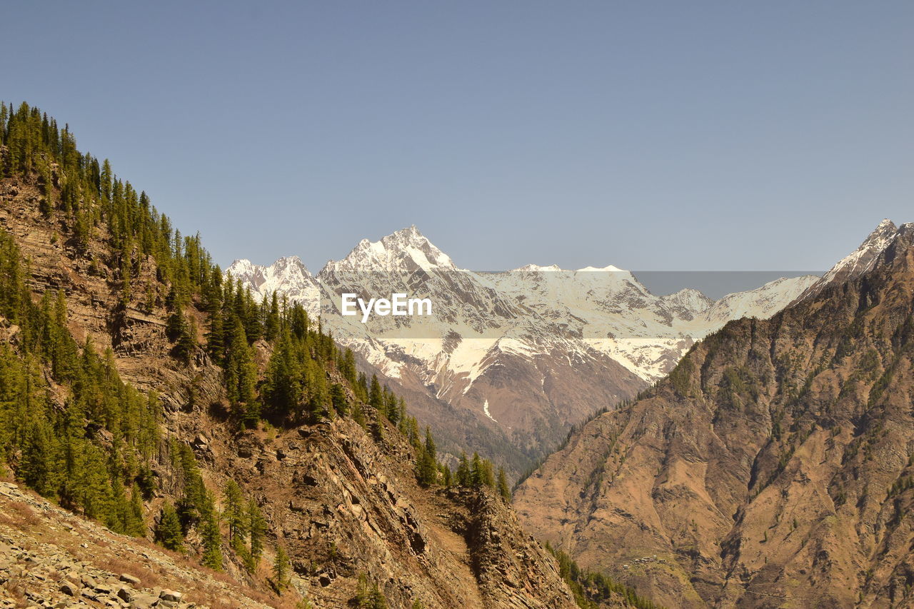 Scenic view of mountains against clear sky