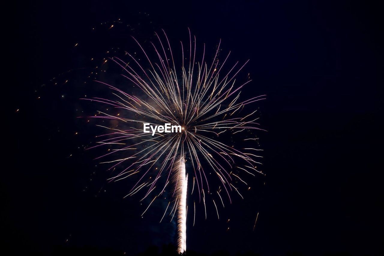 Low angle view of firework display against sky at night