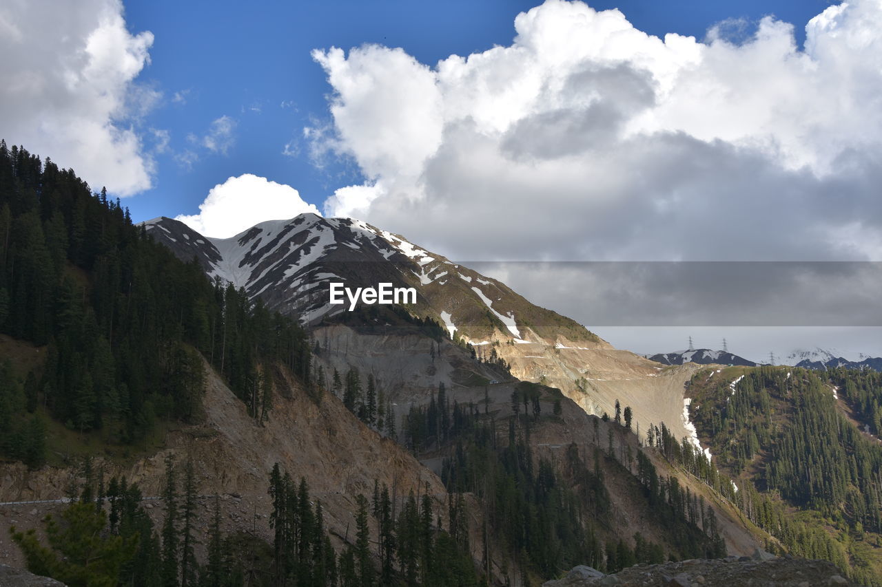 Scenic view of mountains against cloudy sky