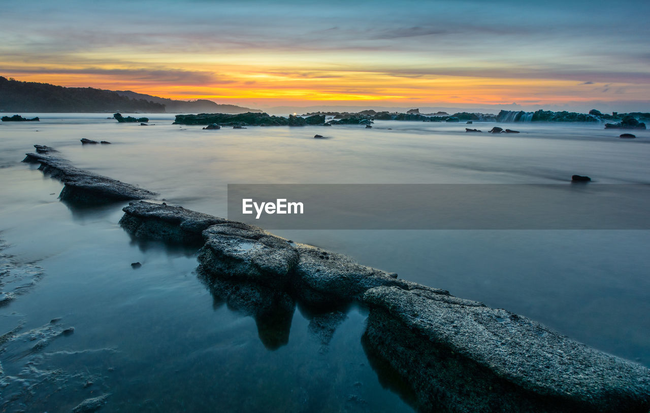 Scenic view of sea against sky during sunset