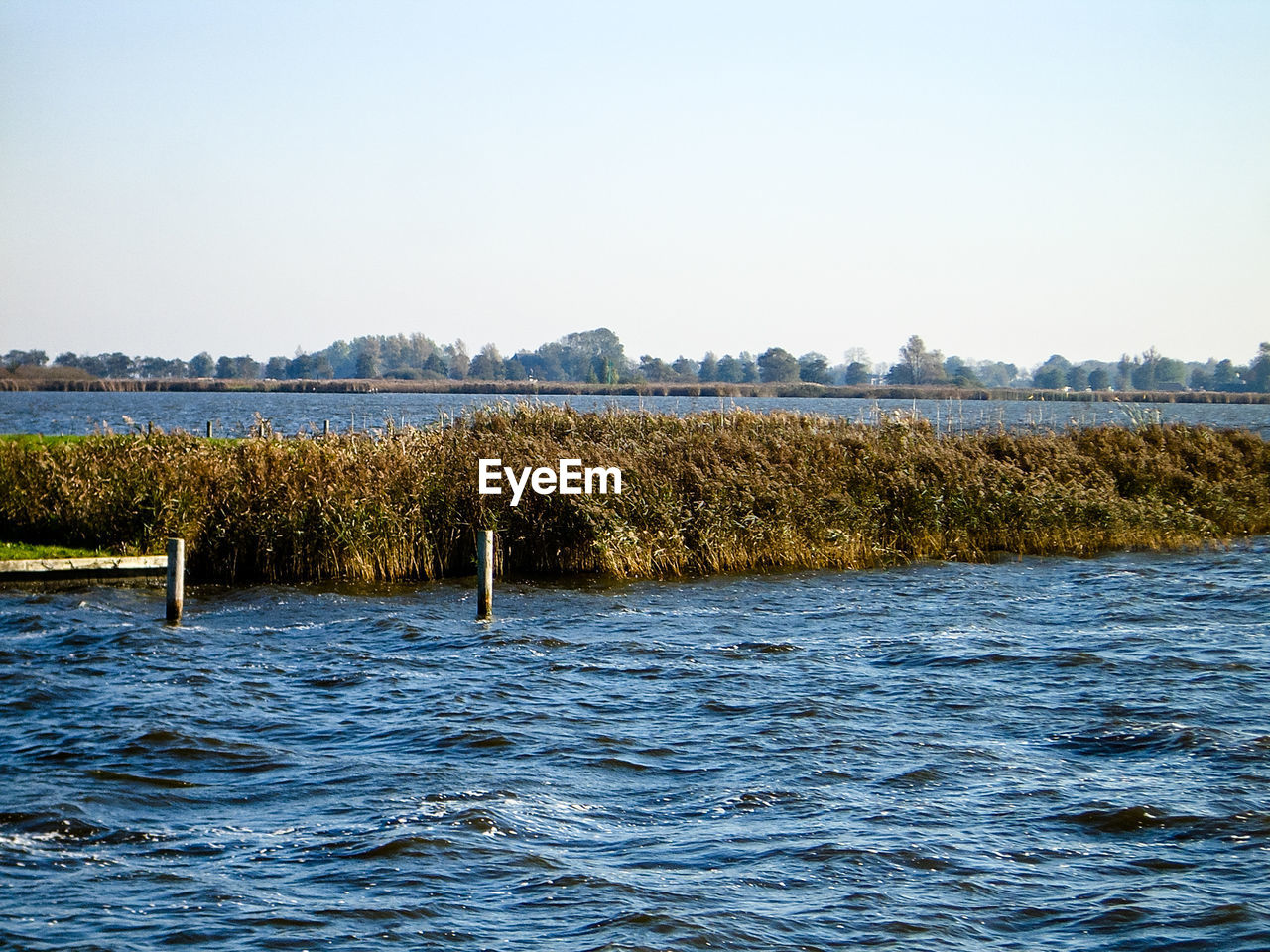 Scenic view of lake against clear sky