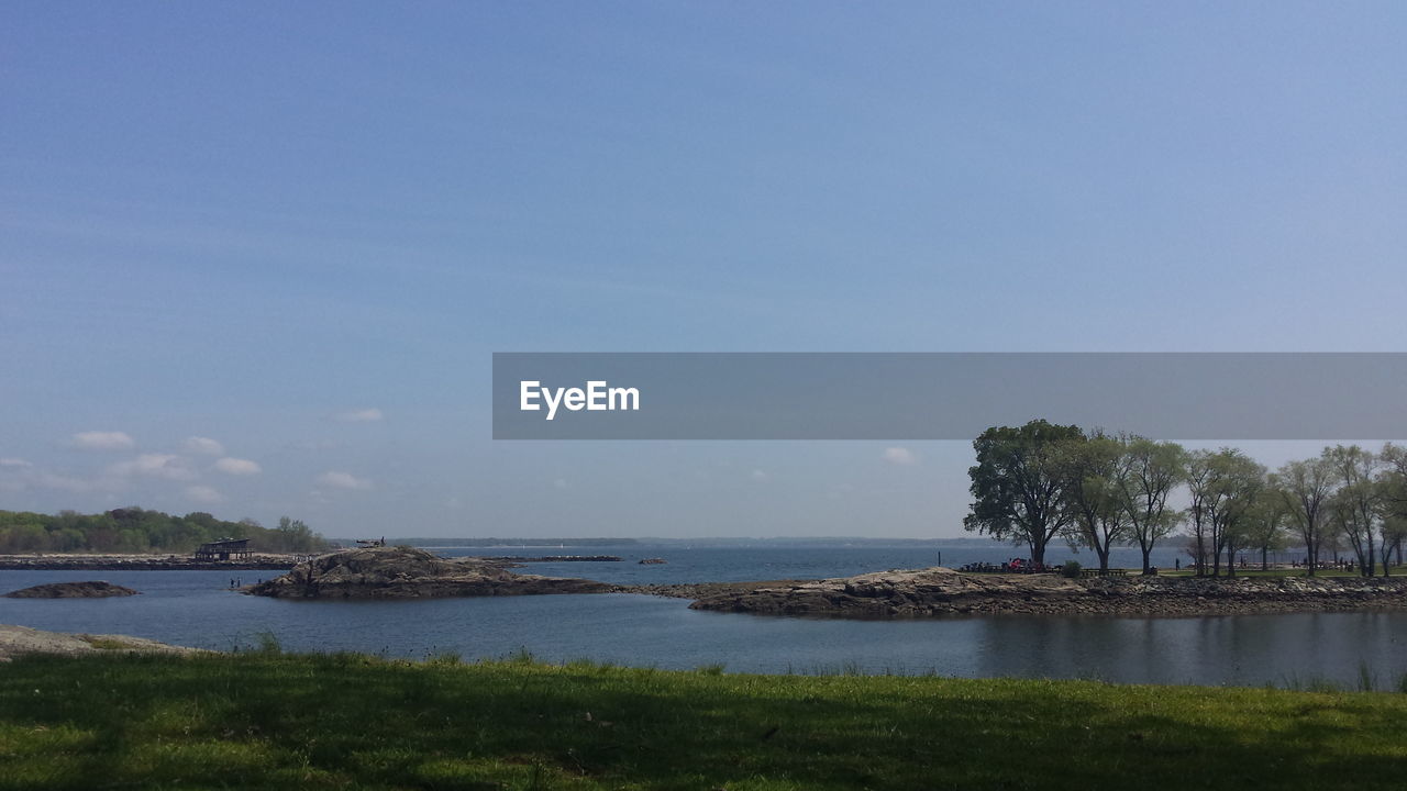 Scenic view of sea against clear sky