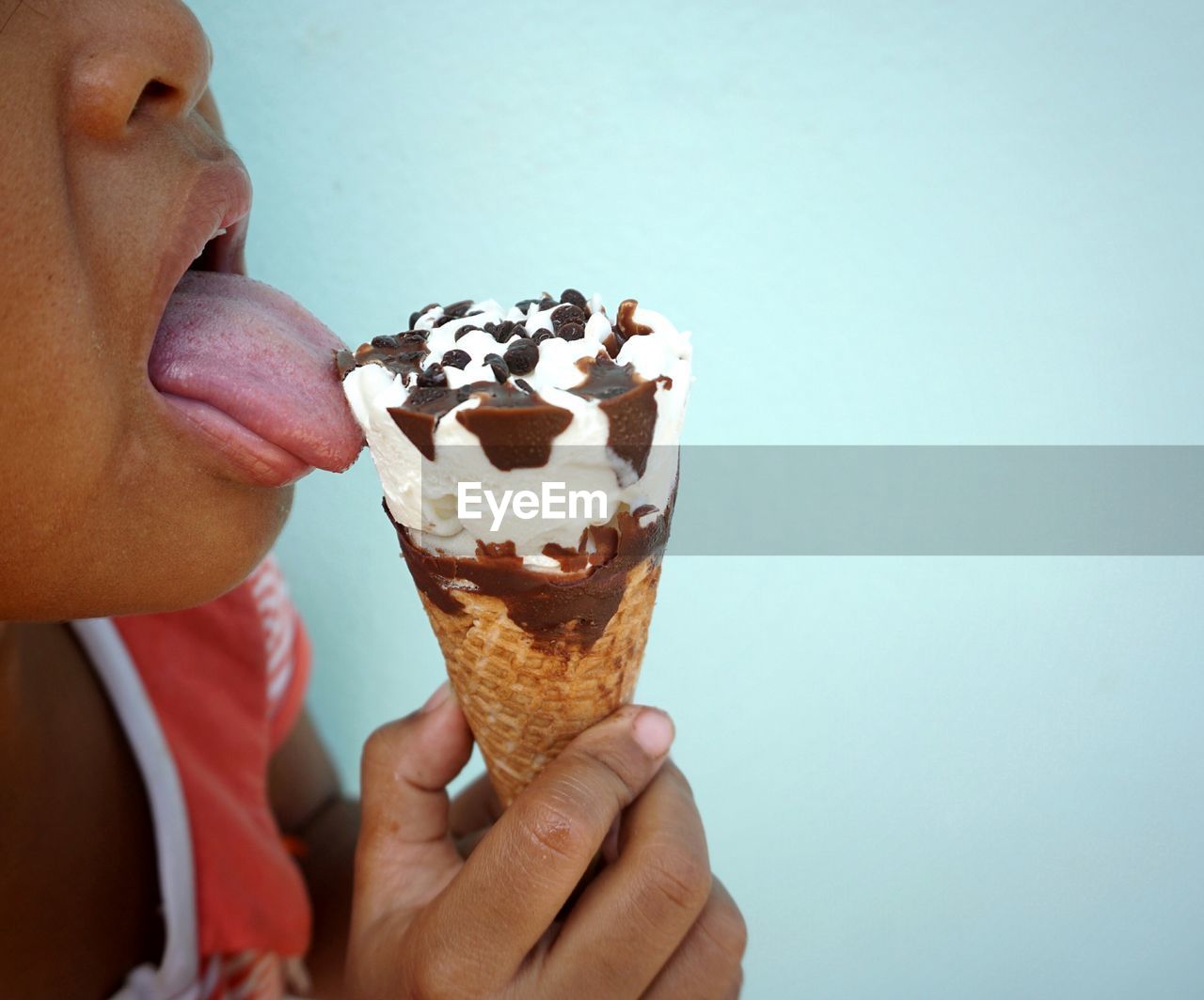 Close-up of girl eating ice cream