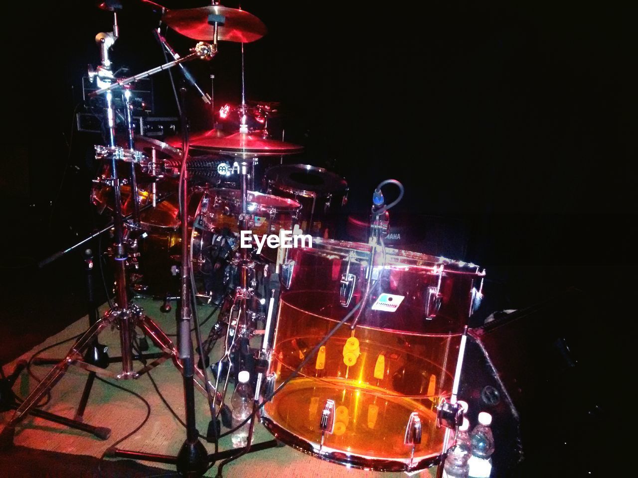 Drum kit on stage at music concert