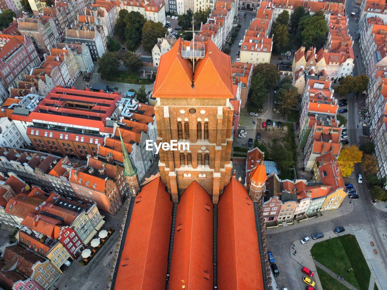 High angle view of buildings in city