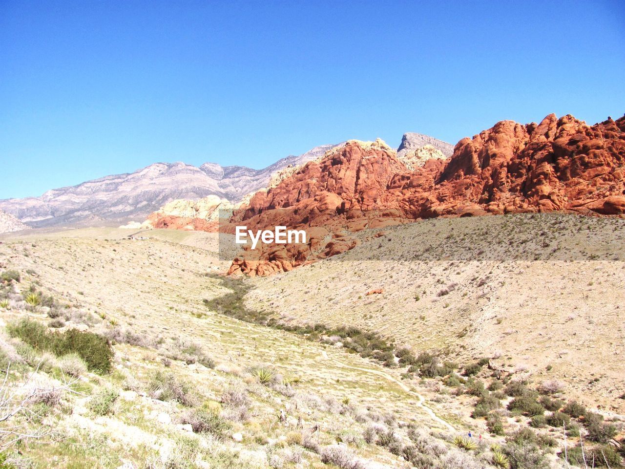 Scenic view of field and mountains against sky