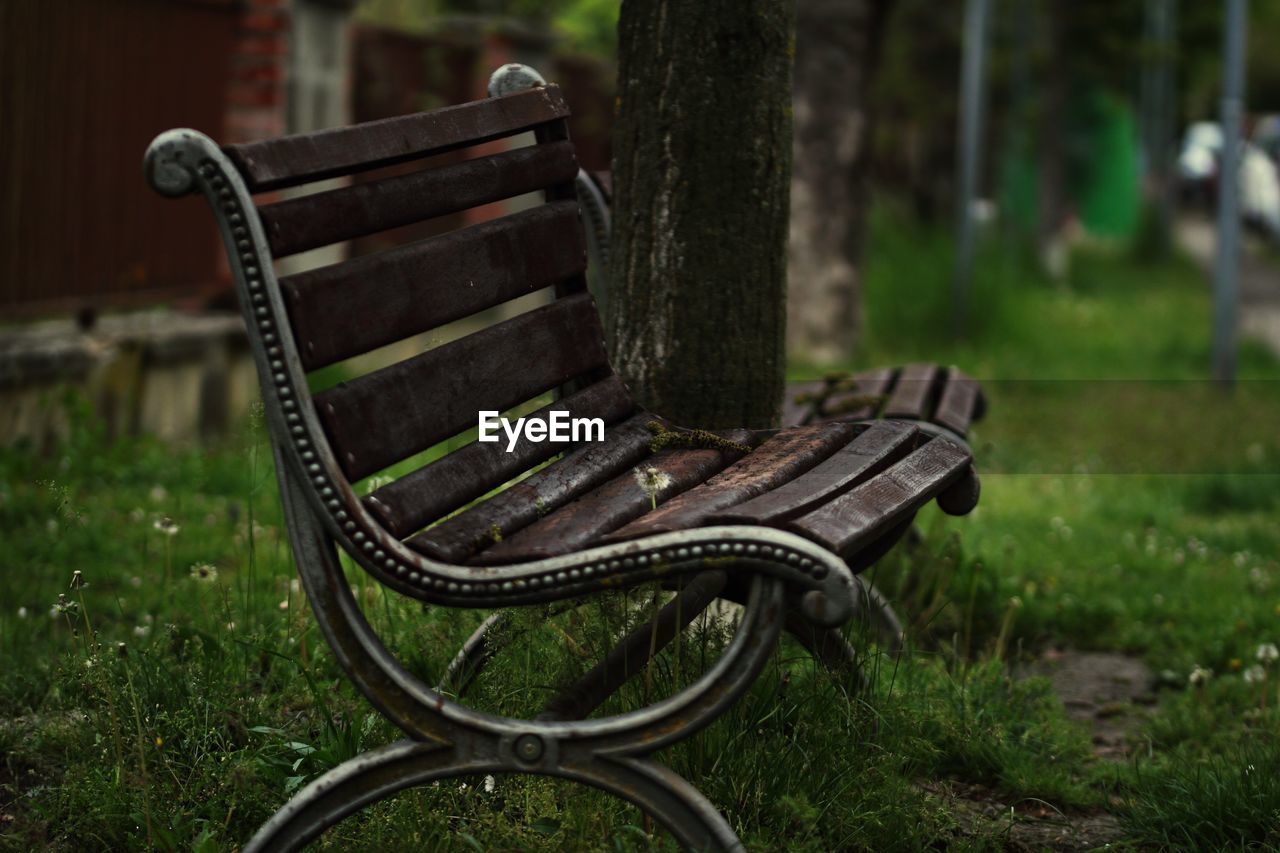 Empty bench in park