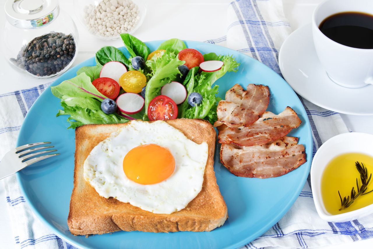 High angle view of breakfast on table