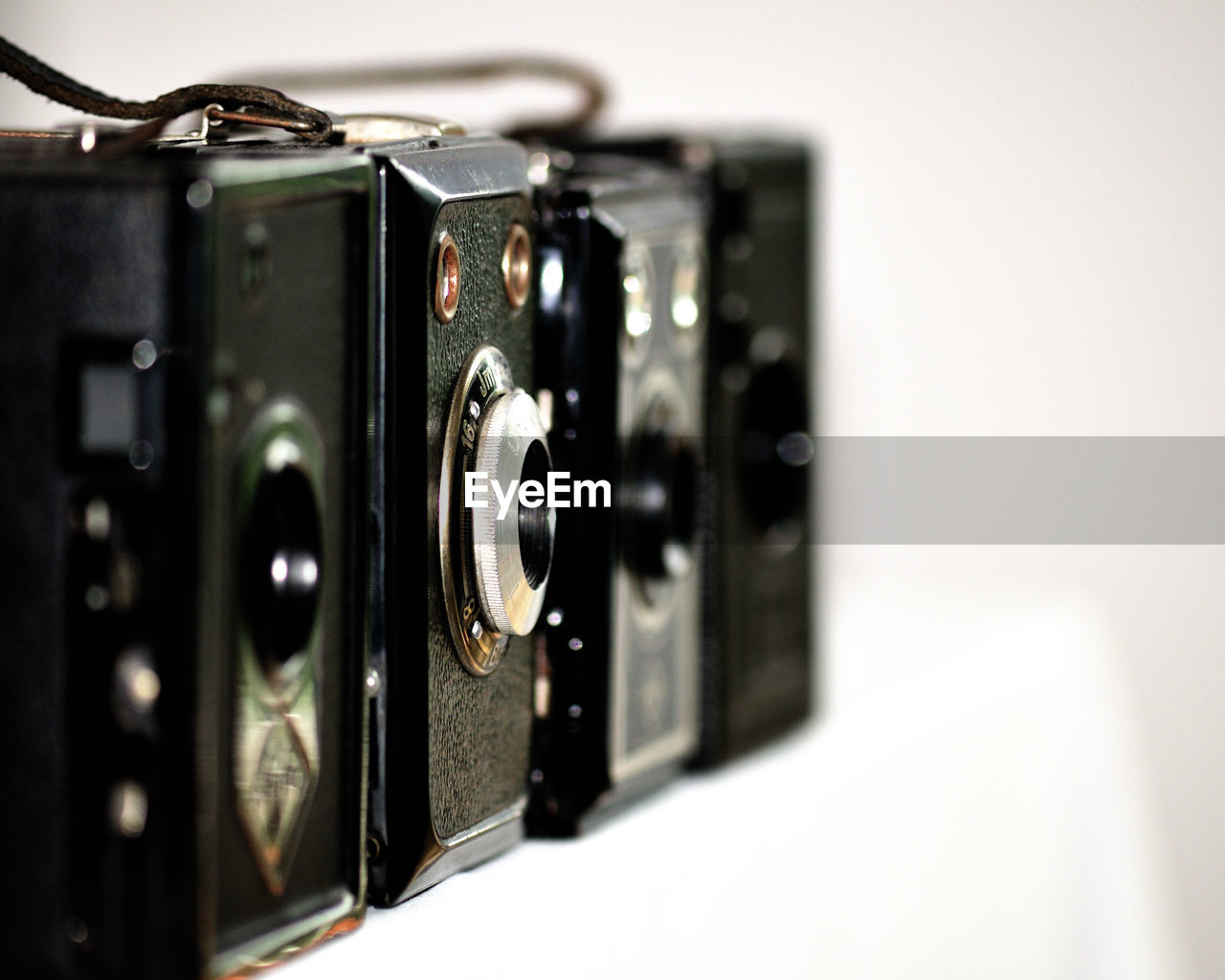 Vintage cameras against white background