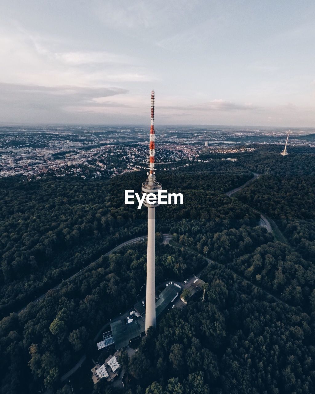 Aerial view of fernsehturm stuttgart tower