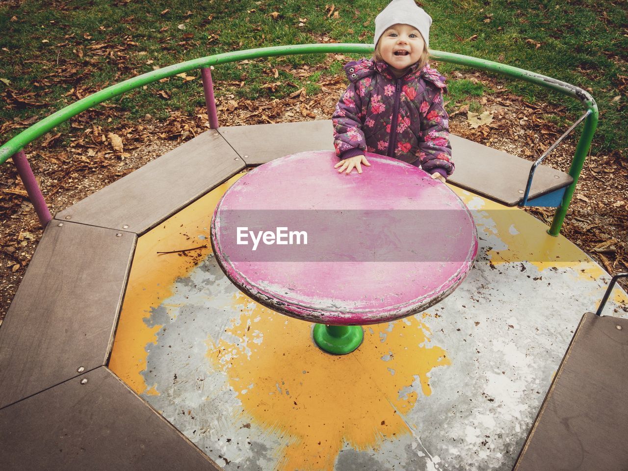 High angle view of girl playing in playground