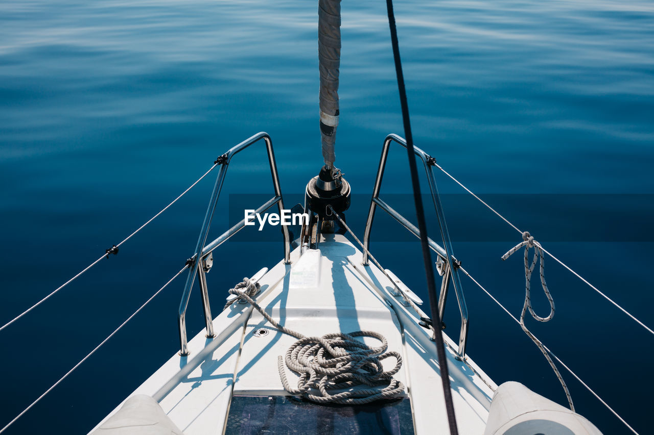 High angle view of ship sailing on sea