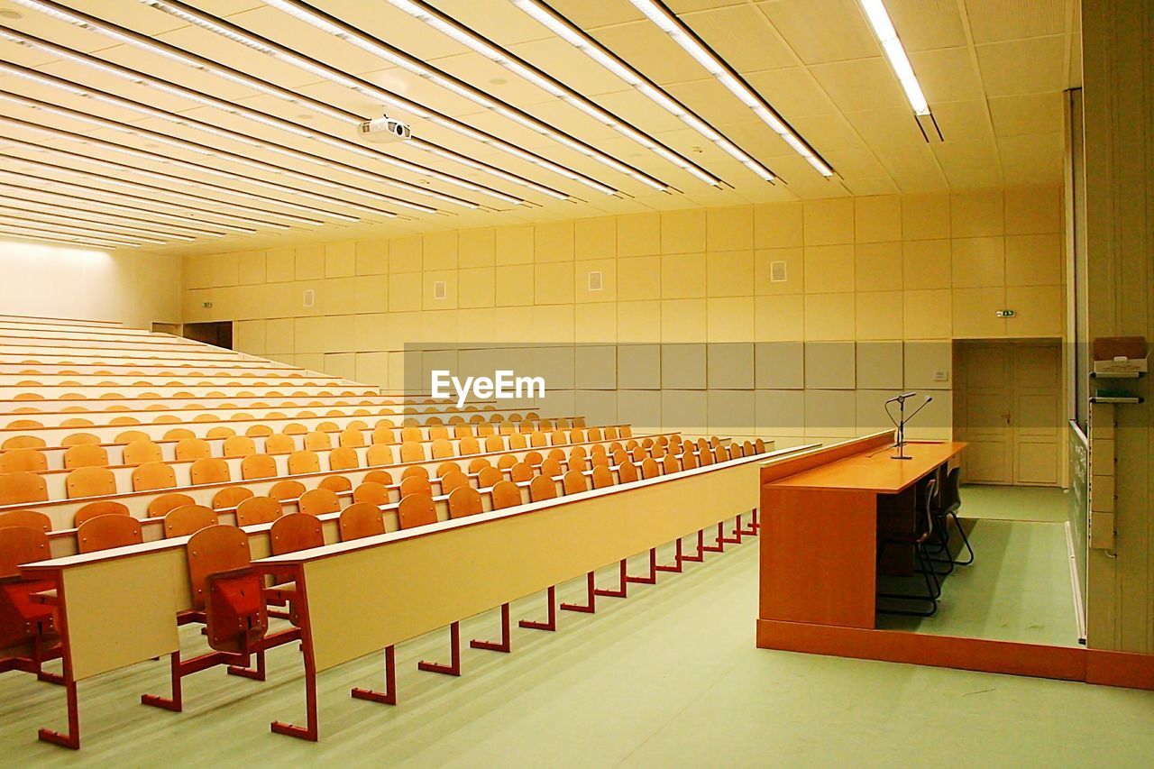 Interior of illuminated classroom