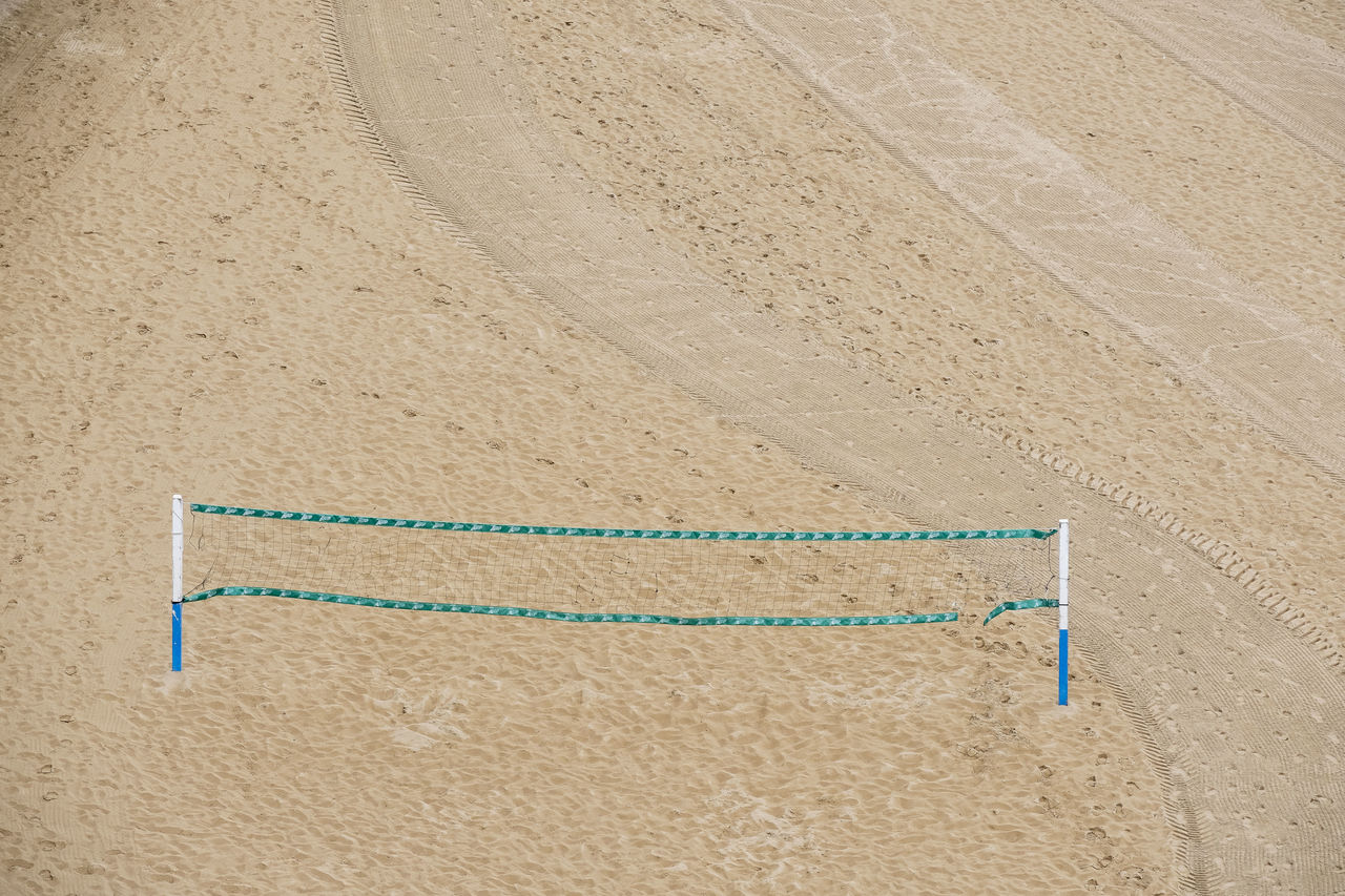 High angle view of volleyball net on beach