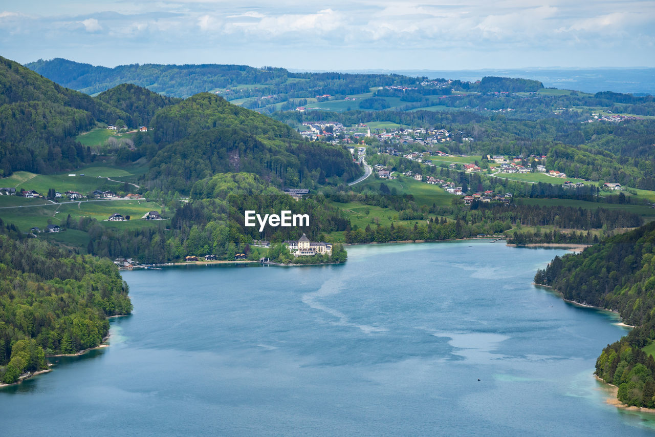 Scenic view of river amidst trees against sky