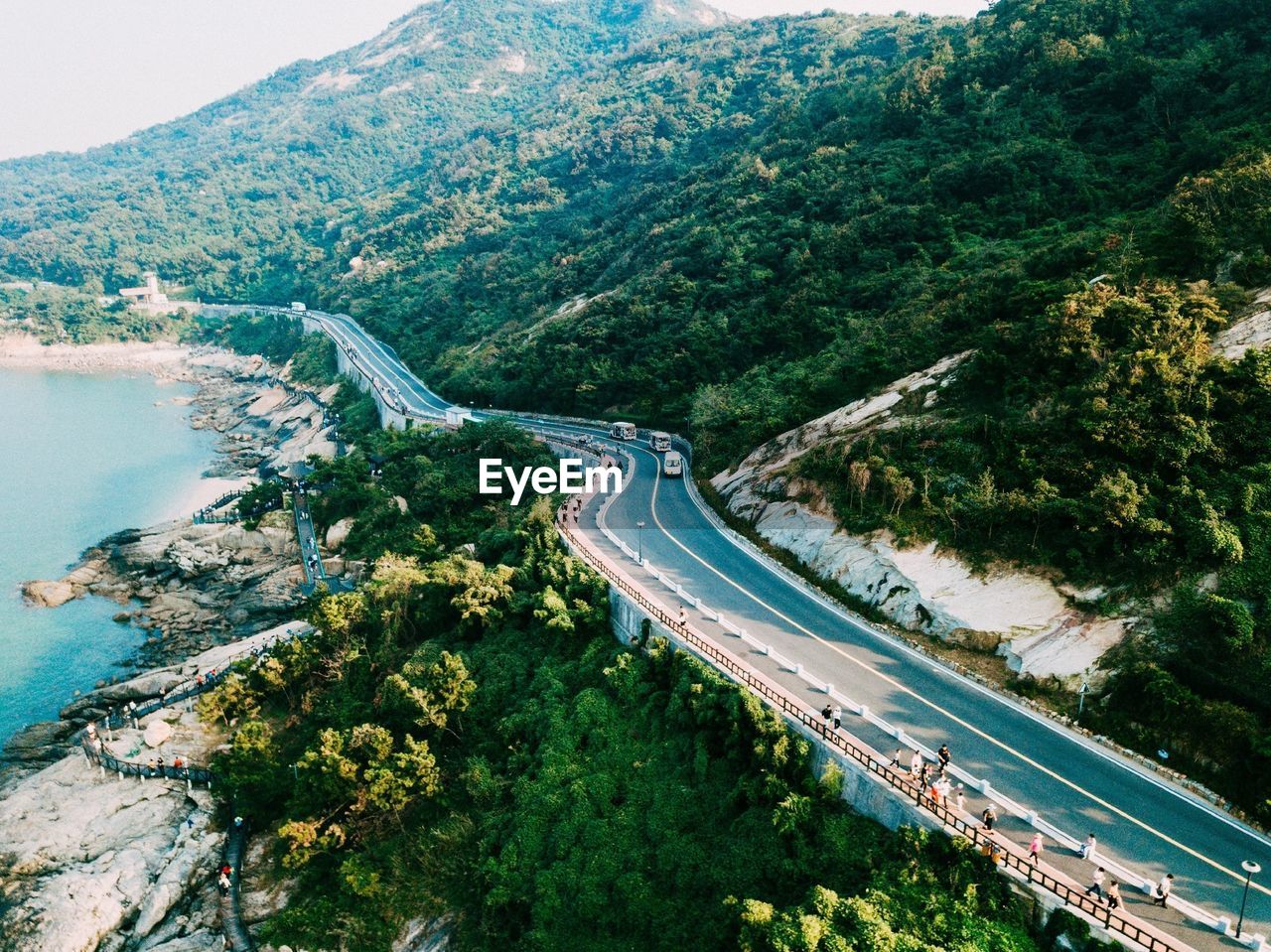 HIGH ANGLE VIEW OF HIGHWAY BY TREES