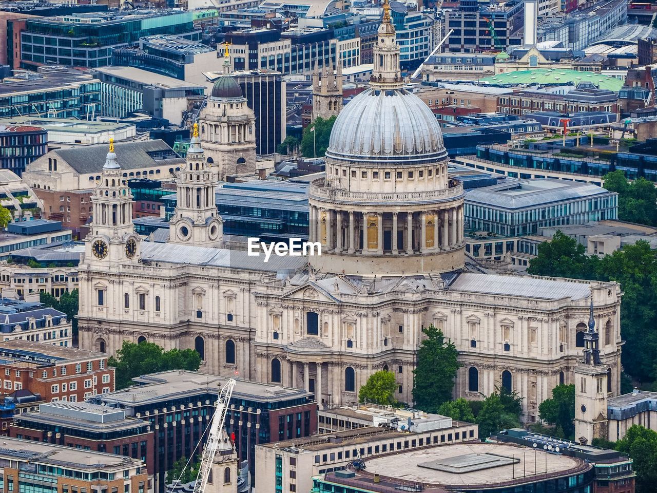 High angle view of st paul cathedral amidst buildings in city