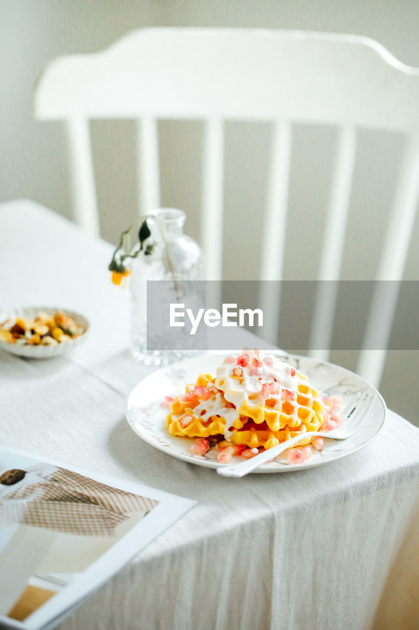 High angle view of breakfast on table