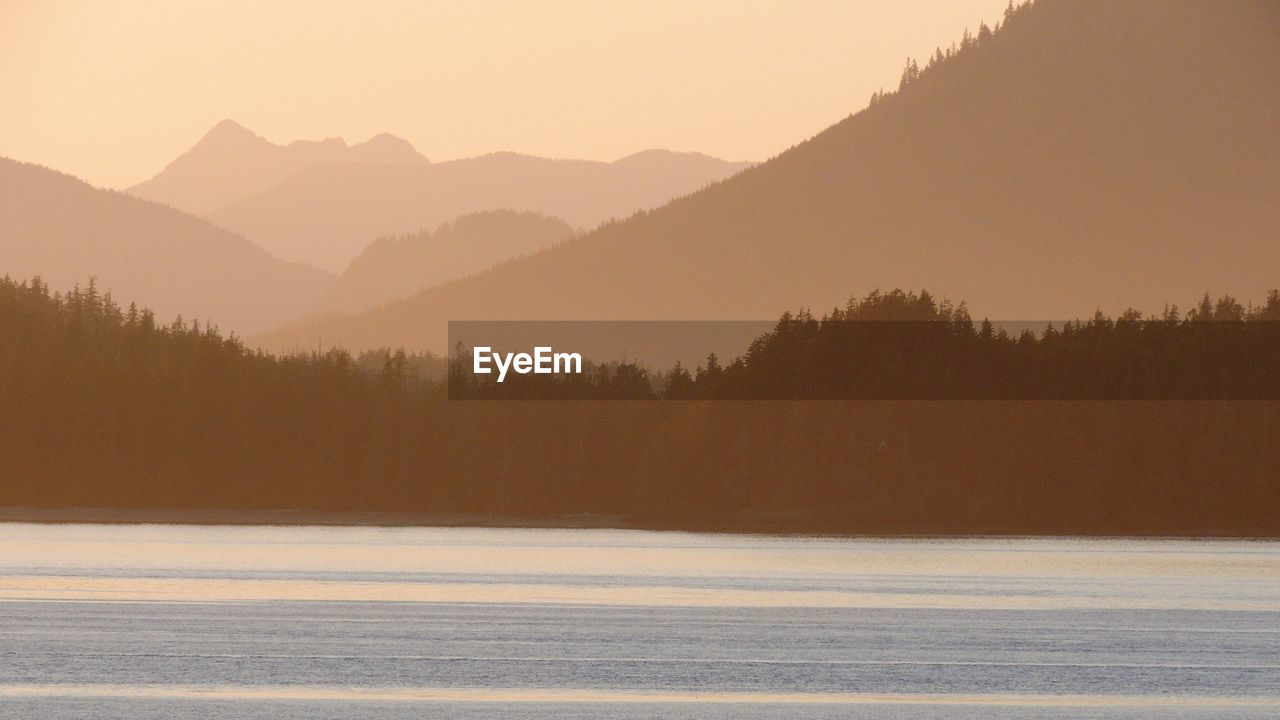 Scenic view of lake against sky during sunset