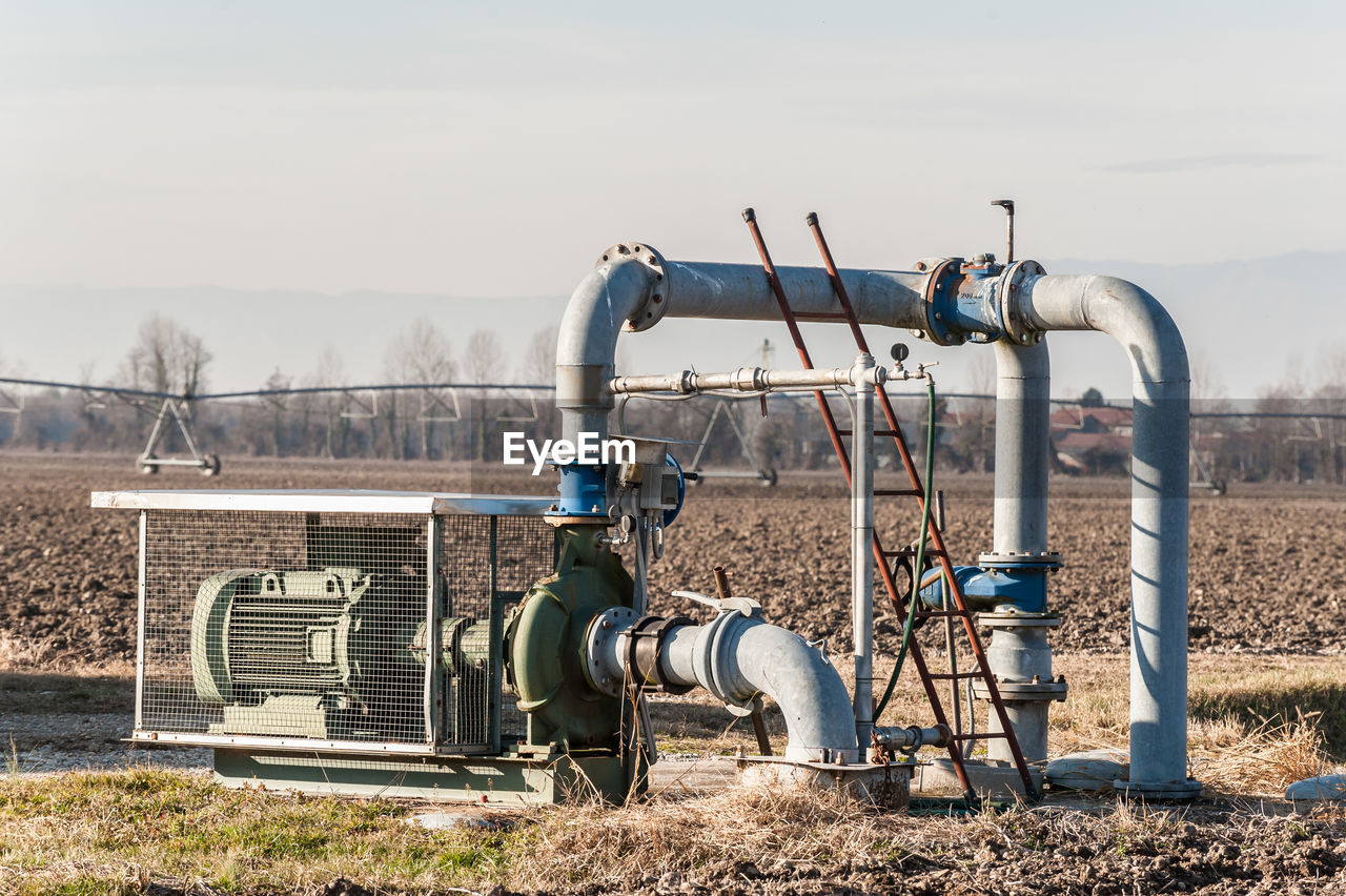 Electric motor pump on agriculture field