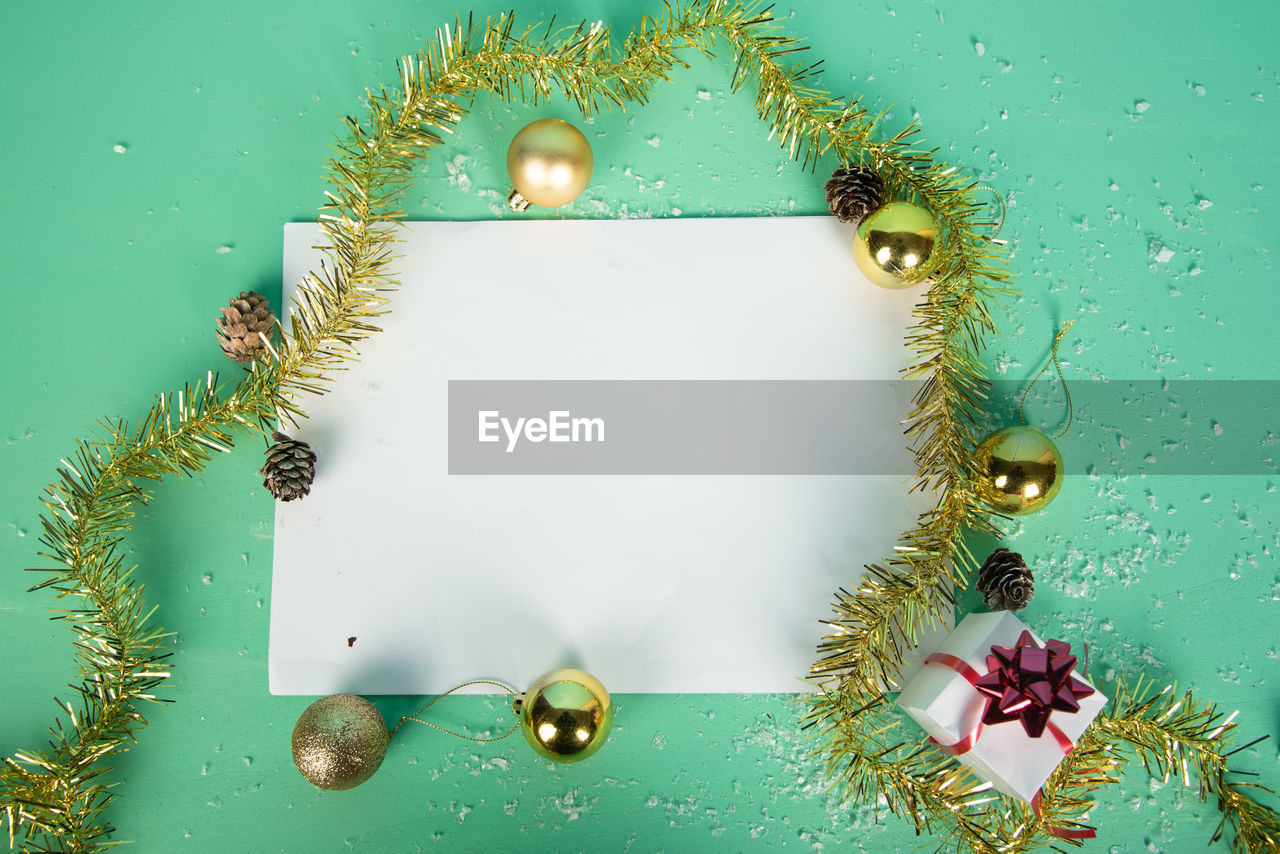 Close-up of christmas decorations on table