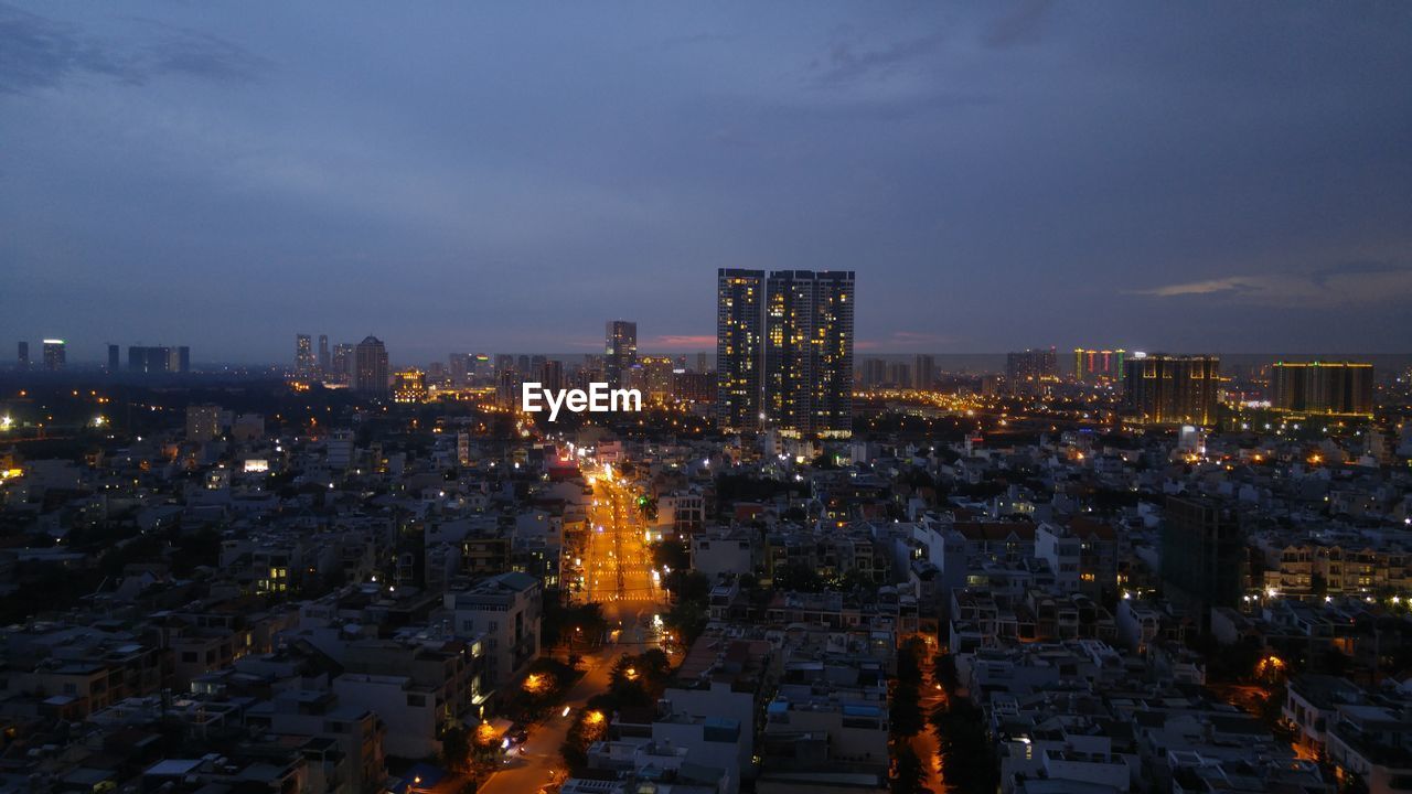 Illuminated city at night