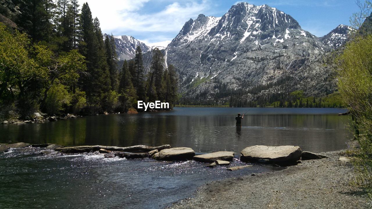 Scenic view of lake and mountains