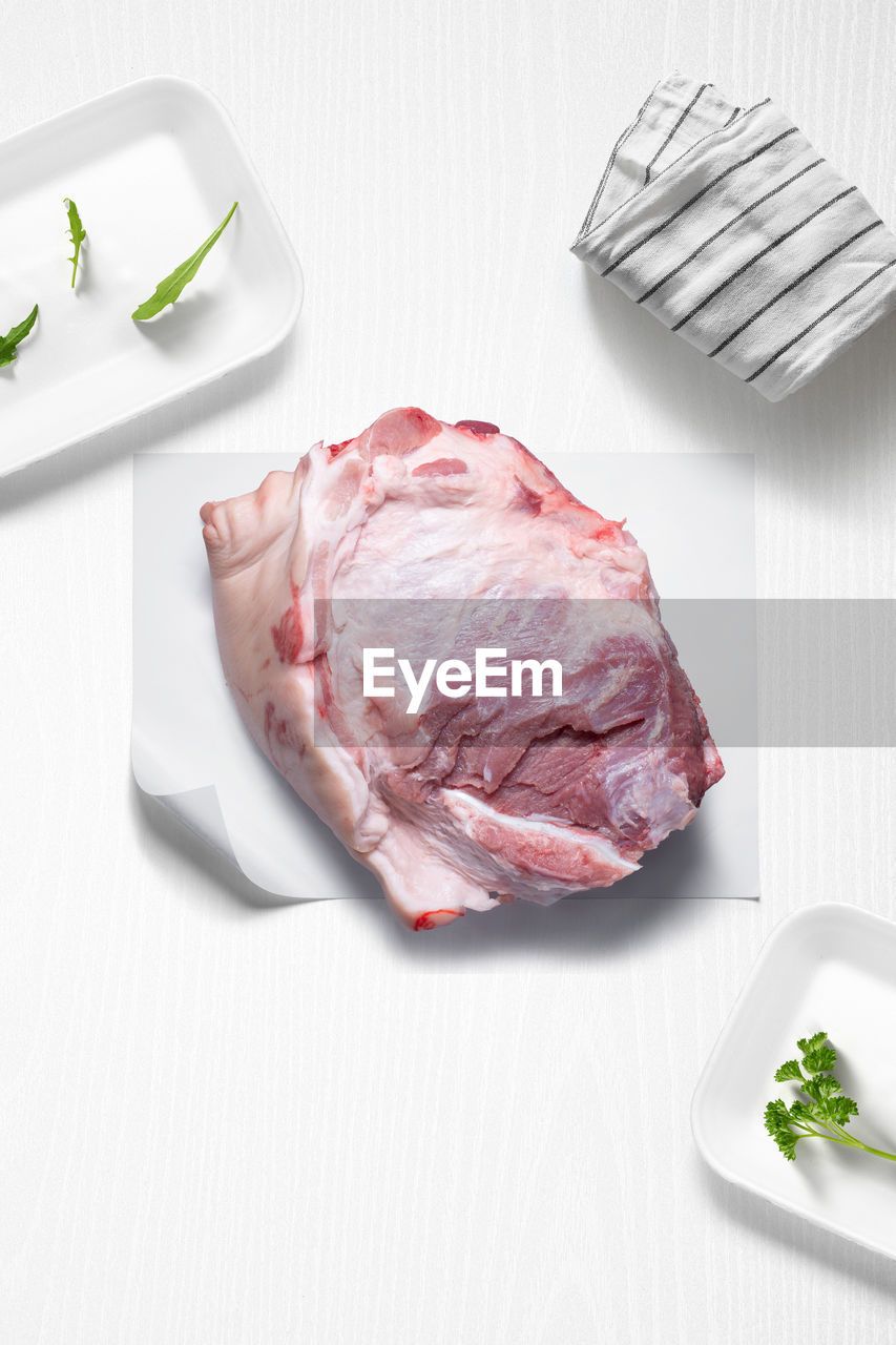 food and drink, meat, food, red meat, raw food, freshness, indoors, steak, beef, veal, studio shot, lamb and mutton, no people, dish, goat meat, vegetable, still life, animal fat, herb
