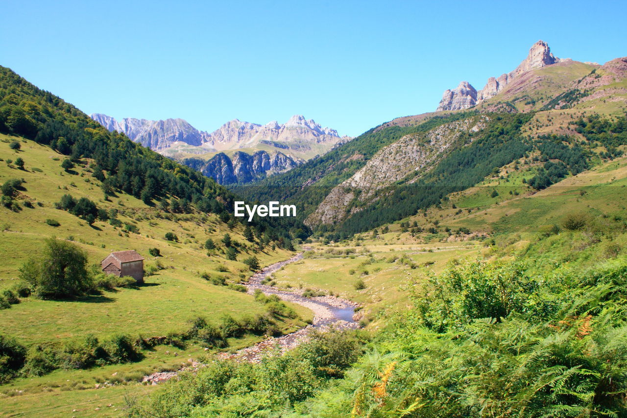 Scenic view of landscape and mountains against sky