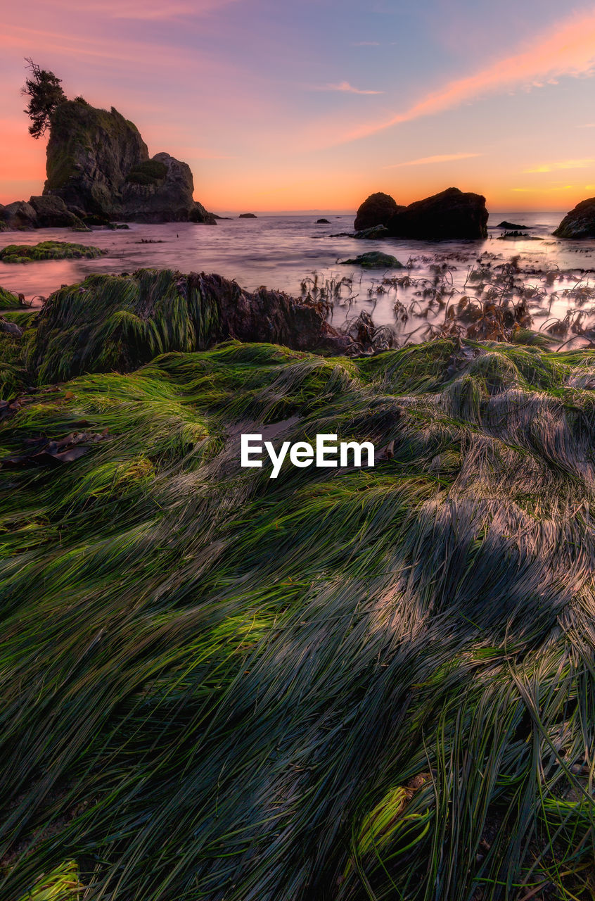 Scenic view of sea against sky at sunset