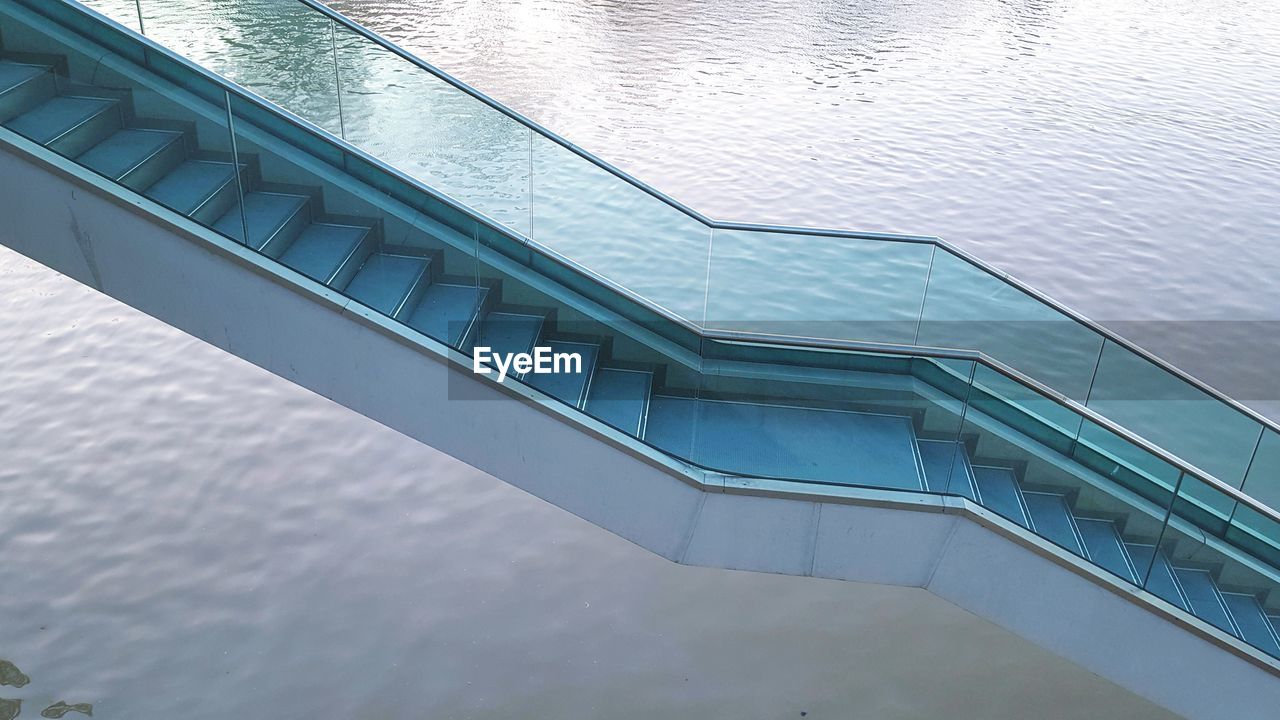 High angle view of steps over river