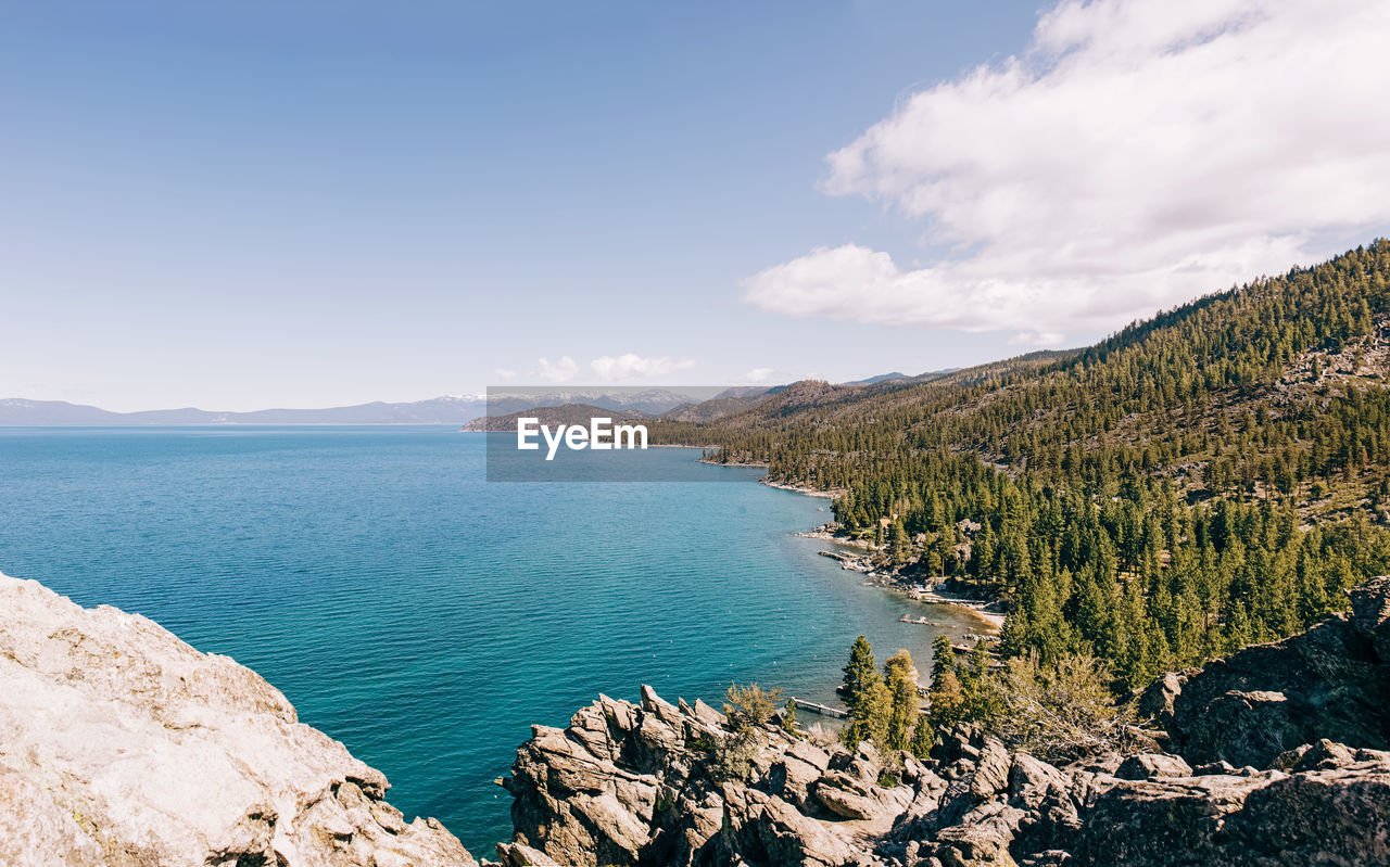 Beautiful view of lake tahoe on the spring day.