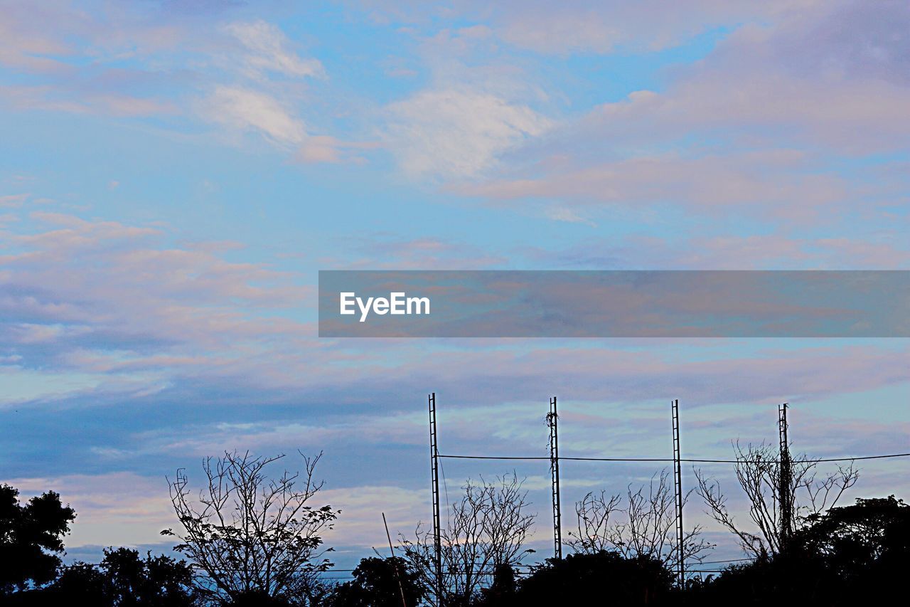 Low angle view of silhouette trees against blue sky