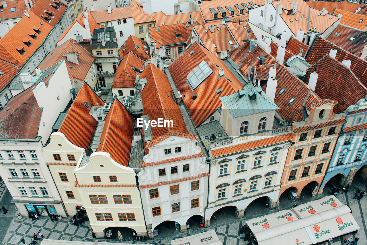 High angle view of buildings in city