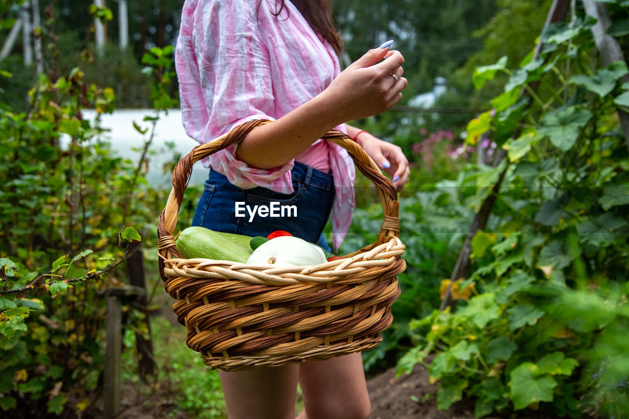 Midsection of woman holding basket