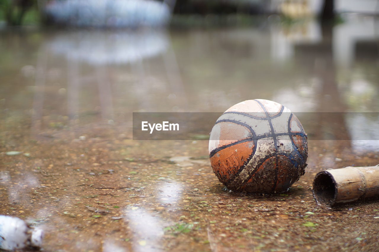 CLOSE-UP OF SOCCER BALL IN WATER