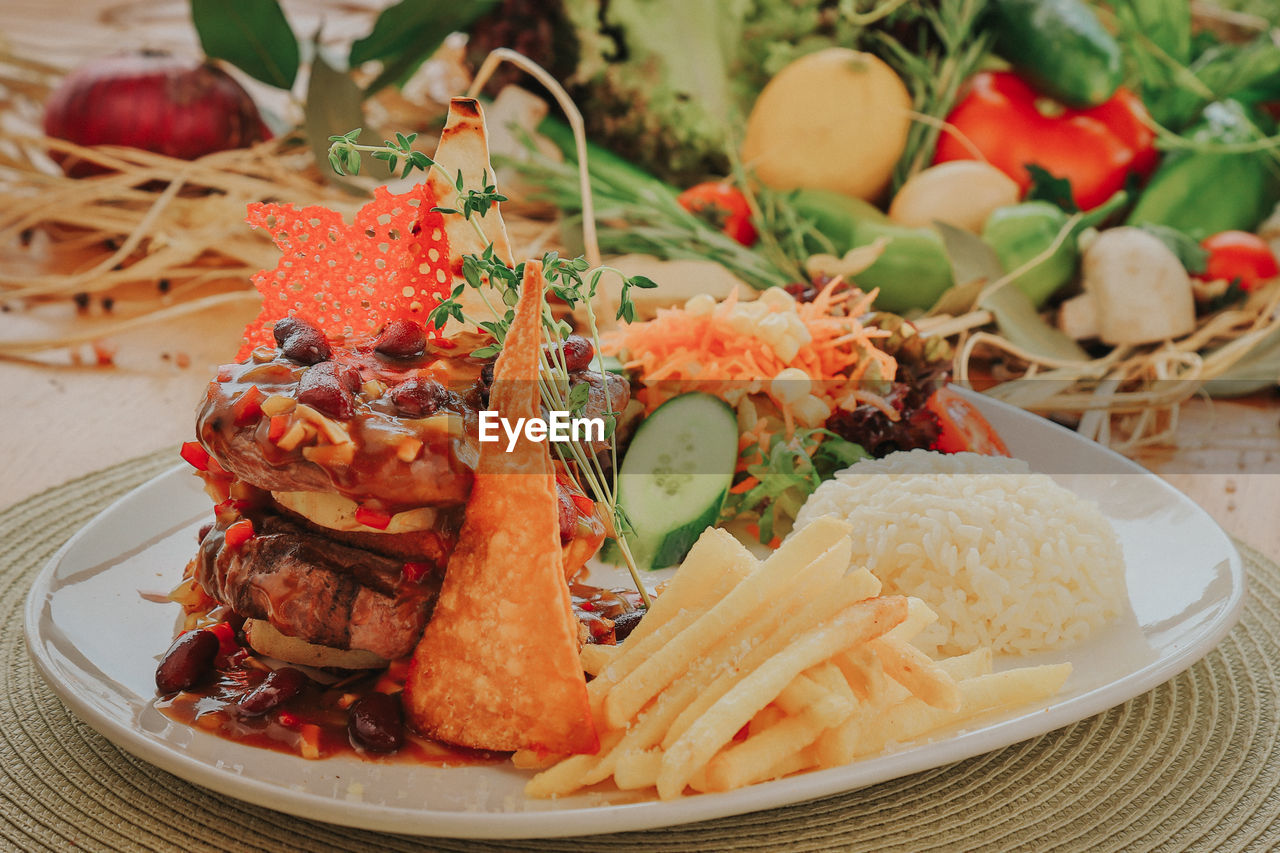 Close-up of food served in plate