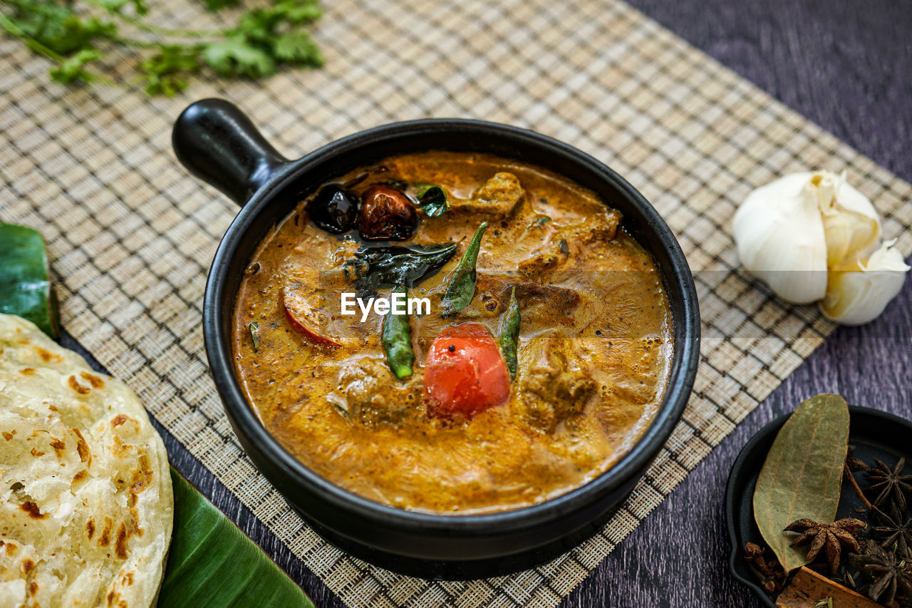 HIGH ANGLE VIEW OF SOUP IN BOWL