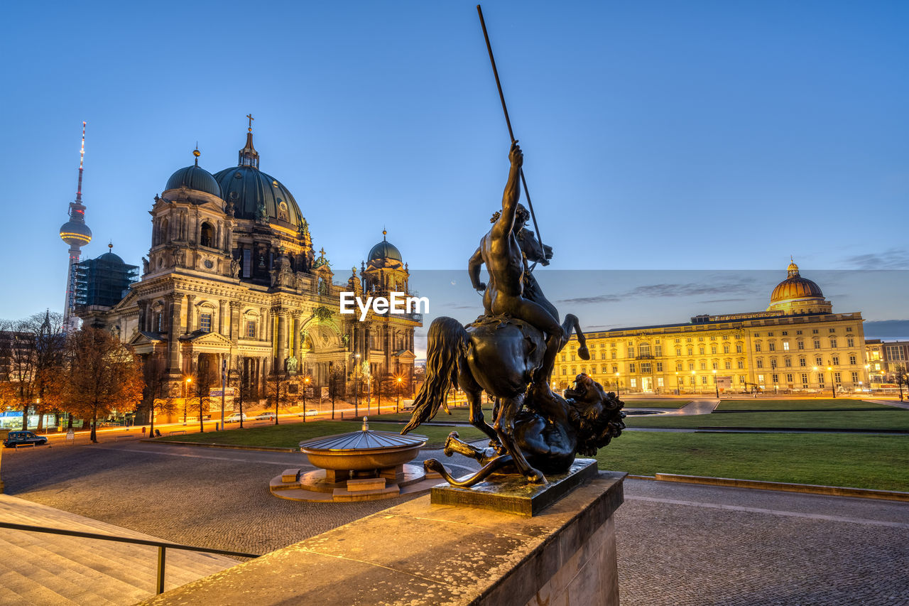 The historic center of berlin at dawn with the tv tower, the cathedral and the city palace