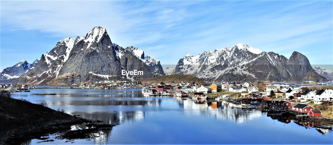 Scenic view of mountain by lake against sky